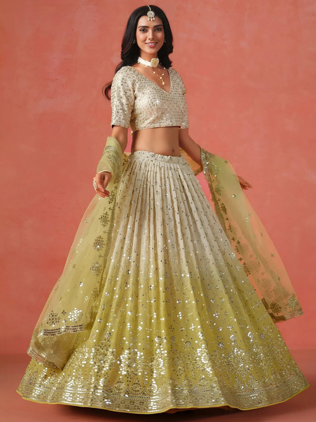Tulsi Art Adorning Yellow Georgette Haldi Wear Lehenga Choli With Dupatta | Grocsy