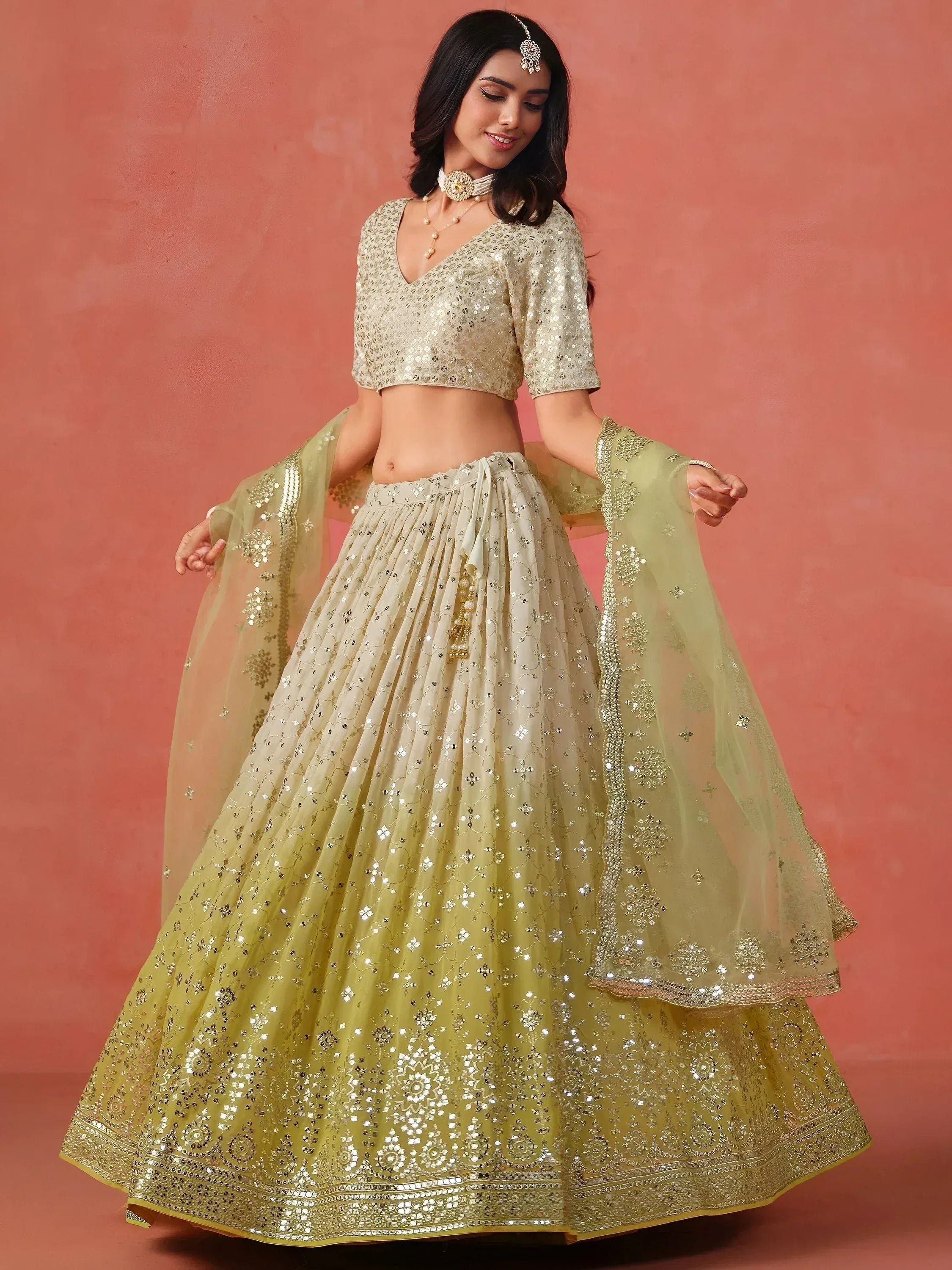 Tulsi Art Adorning Yellow Georgette Haldi Wear Lehenga Choli With Dupatta | Grocsy