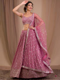 Tulsi Art Alluring Pink Sequins Georgette Engagement Wear Lehenga Choli | Grocsy