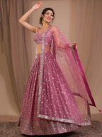 Tulsi Art Alluring Pink Sequins Georgette Engagement Wear Lehenga Choli | Grocsy