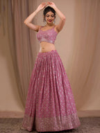 Tulsi Art Alluring Pink Sequins Georgette Engagement Wear Lehenga Choli | Grocsy