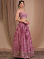 Tulsi Art Alluring Pink Sequins Georgette Engagement Wear Lehenga Choli | Grocsy