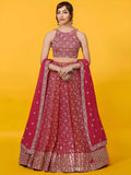 Tulsi Art Adorable Red Sequins Georgette Wedding Lehenga Choli With Dupatta | Grocsy