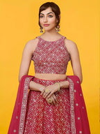 Tulsi Art Adorable Red Sequins Georgette Wedding Lehenga Choli With Dupatta | Grocsy