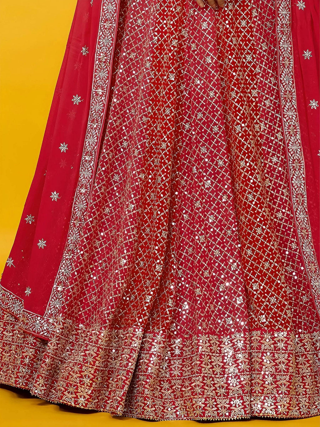 Tulsi Art Adorable Red Sequins Georgette Wedding Lehenga Choli With Dupatta | Grocsy