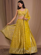 Tulsi Art Fascinating Yellow Sequins Georgette Haldi Wear Lehenga Choli | Grocsy