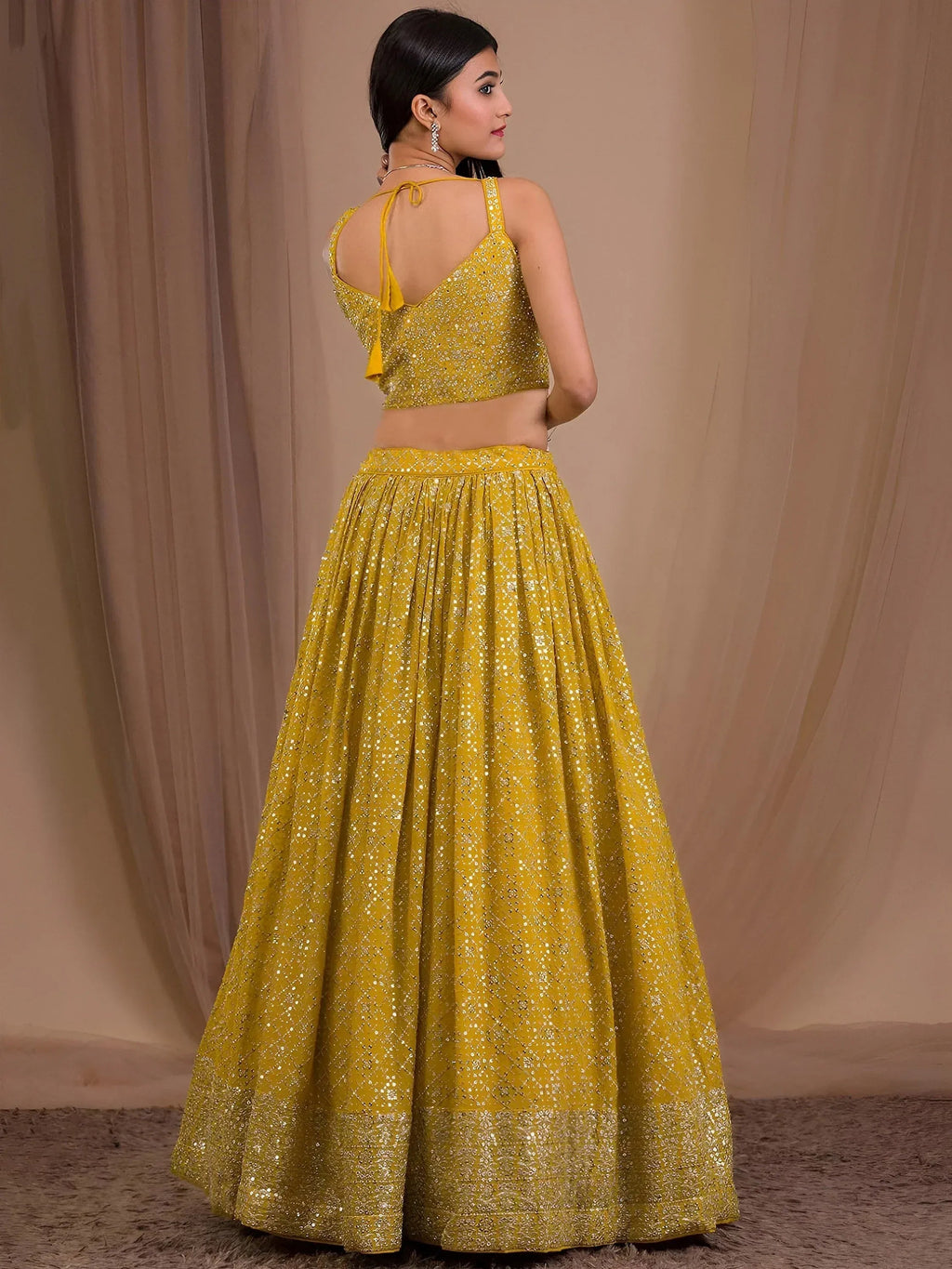 Tulsi Art Fascinating Yellow Sequins Georgette Haldi Wear Lehenga Choli | Grocsy