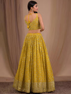 Tulsi Art Fascinating Yellow Sequins Georgette Haldi Wear Lehenga Choli | Grocsy