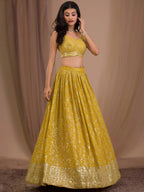Tulsi Art Fascinating Yellow Sequins Georgette Haldi Wear Lehenga Choli | Grocsy