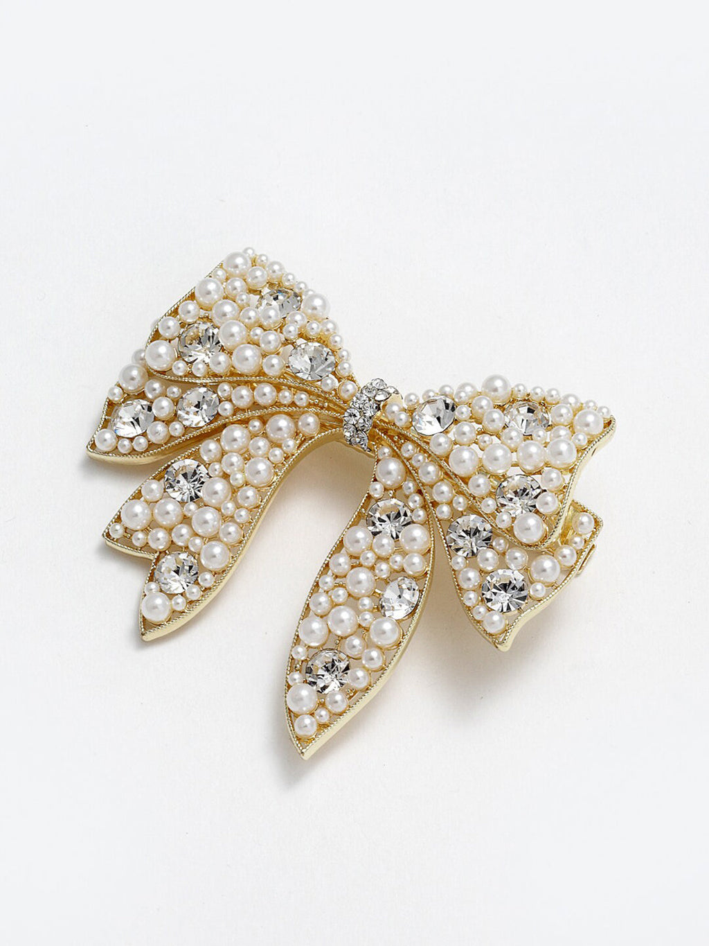 Panash Women Gold-Toned & White Embellished Bow-Shaped Alligator Hair Clip | Grocsy