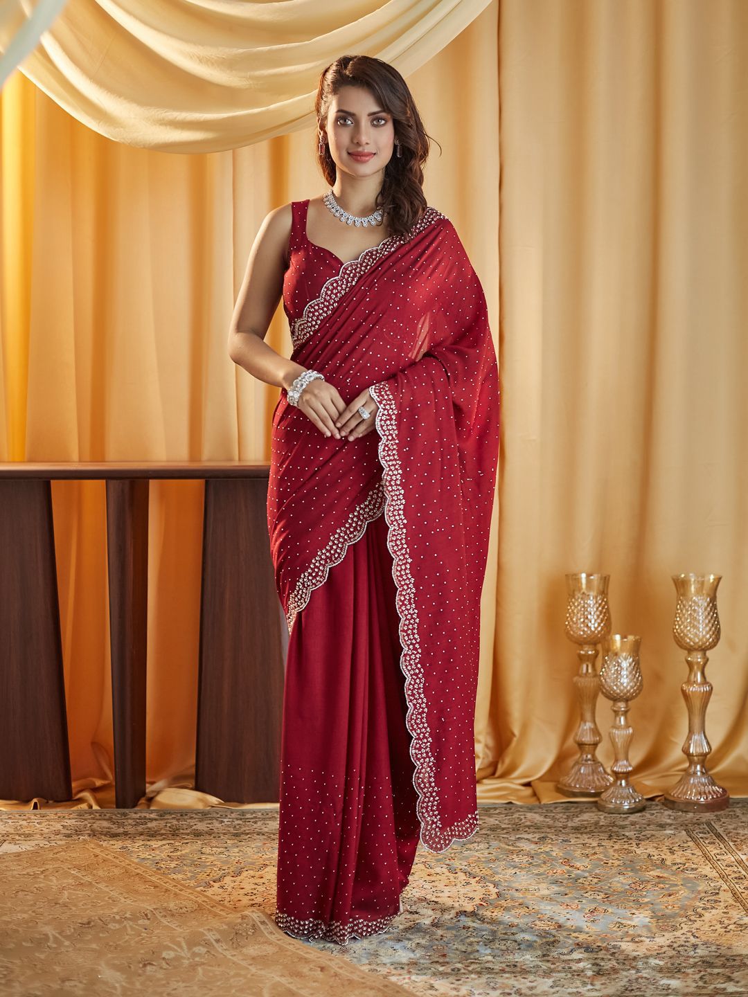 kasee Embellished Beads and Stones Silk Blend Saree | Grocsy