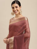 Saree Mall Mauve & Gold Solid Linen Blend Taant Saree | Grocsy