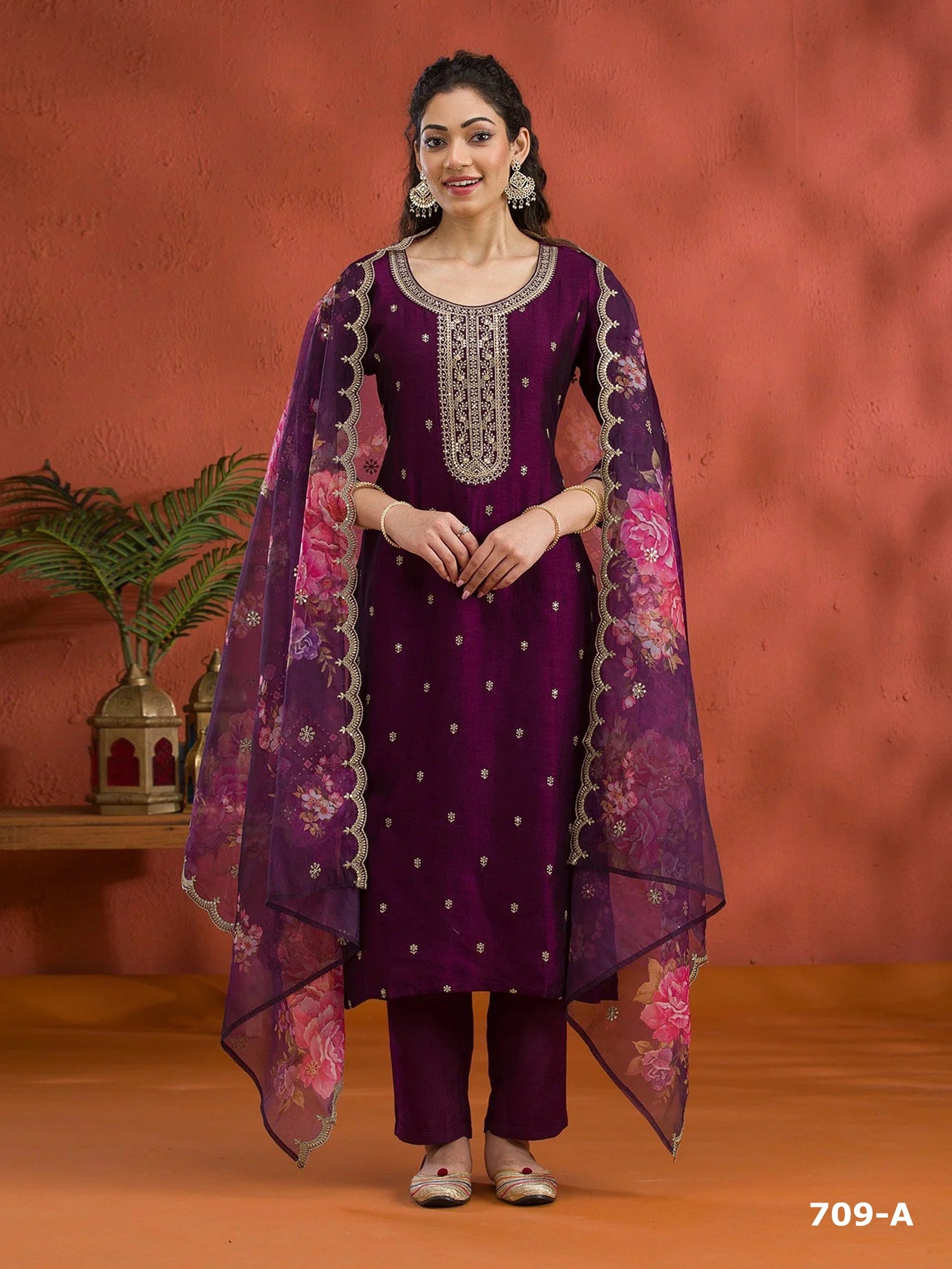Anaita Maroon Silk Embroidered Viscose Thread Zari Work Salwar Suit | Grocsy