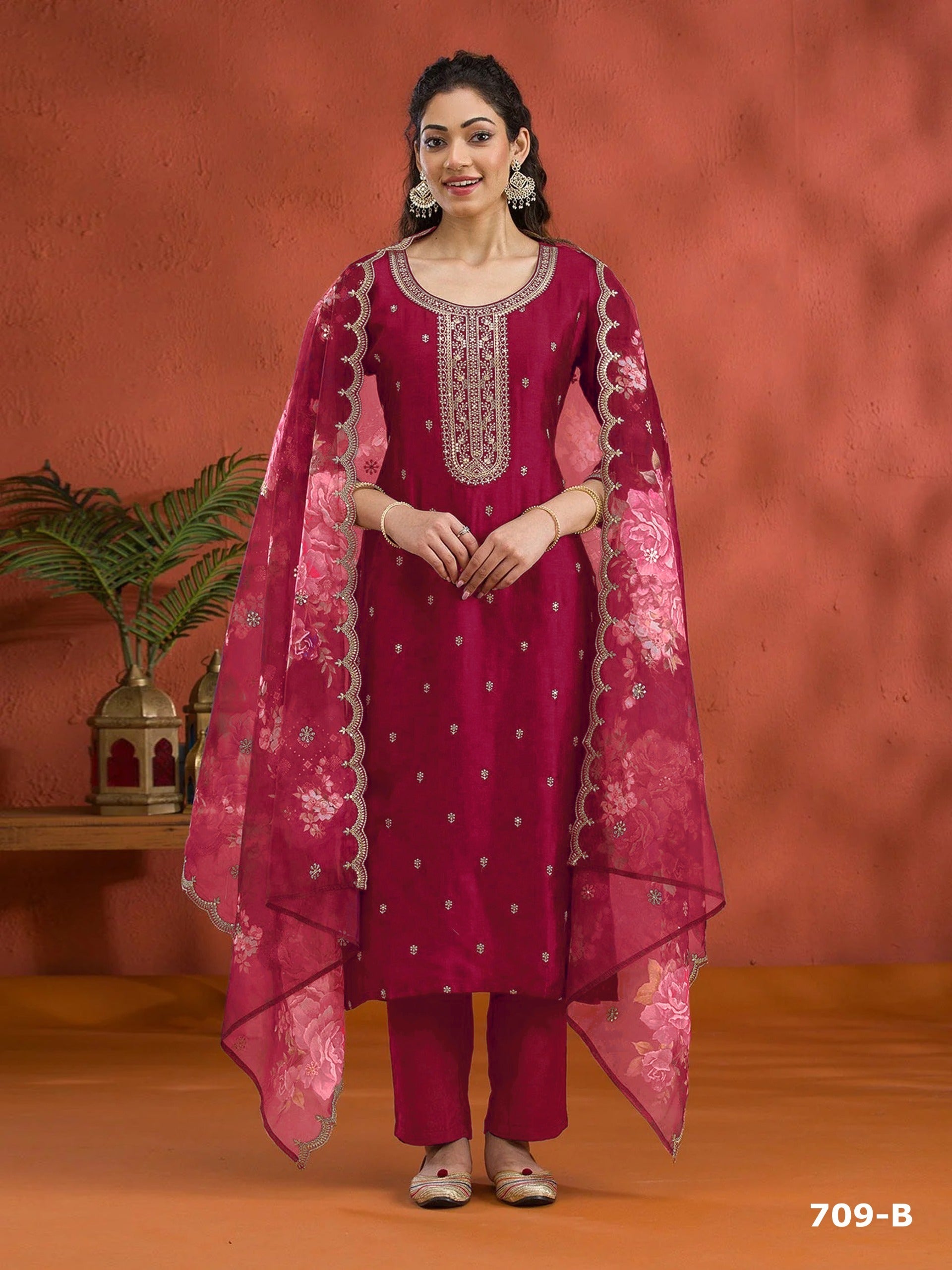 Anaita Red Silk Embroidered Viscose Thread Zari Work Salwar Suit | Grocsy