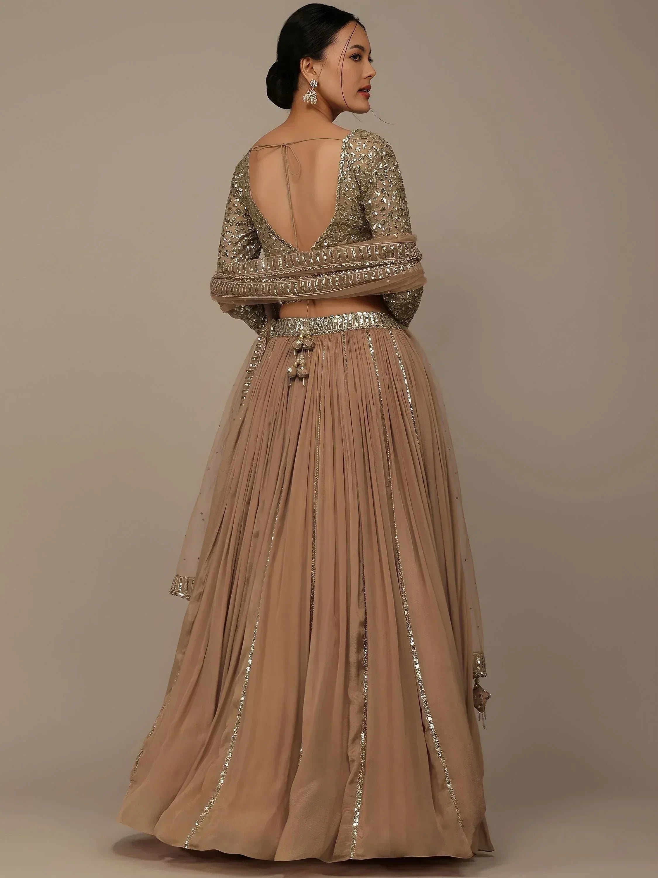 Tulsi Art Gorgeous Beige Sequins Georgette Party Wear Lehenga Choli | Grocsy