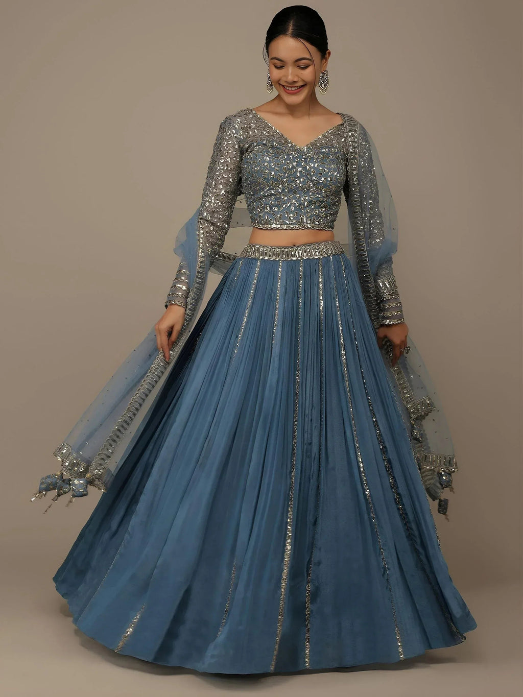 Tulsi Art Lovely Blue Sequins Georgette Bridesmaid Lehenga Choli With Dupatta | Grocsy
