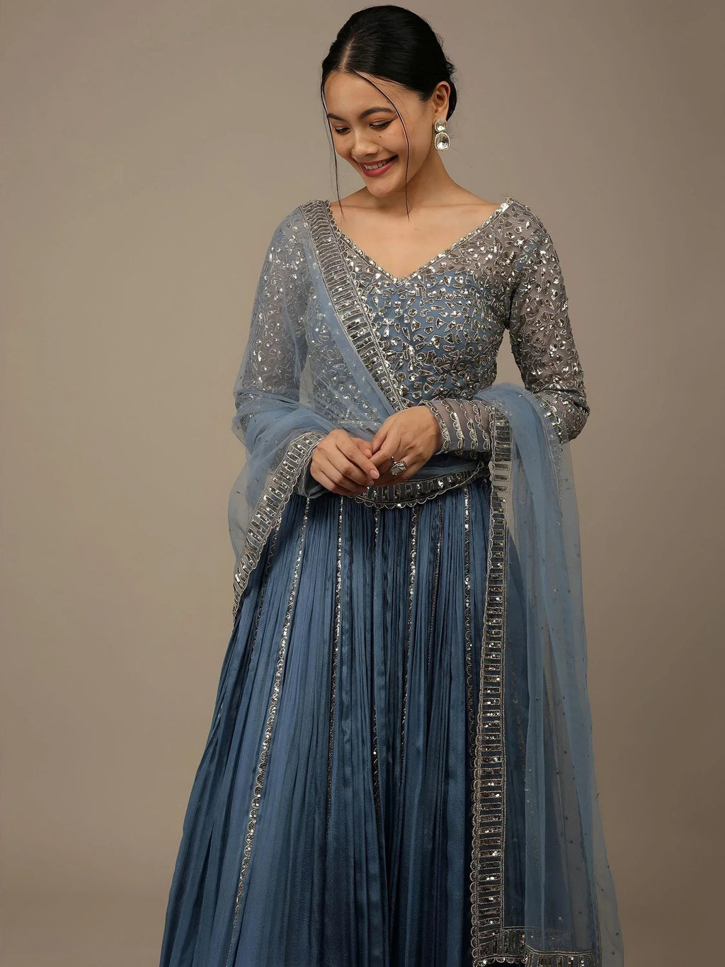 Tulsi Art Lovely Blue Sequins Georgette Bridesmaid Lehenga Choli With Dupatta | Grocsy