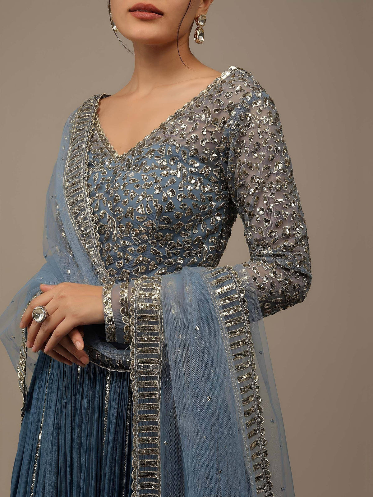 Tulsi Art Lovely Blue Sequins Georgette Bridesmaid Lehenga Choli With Dupatta | Grocsy