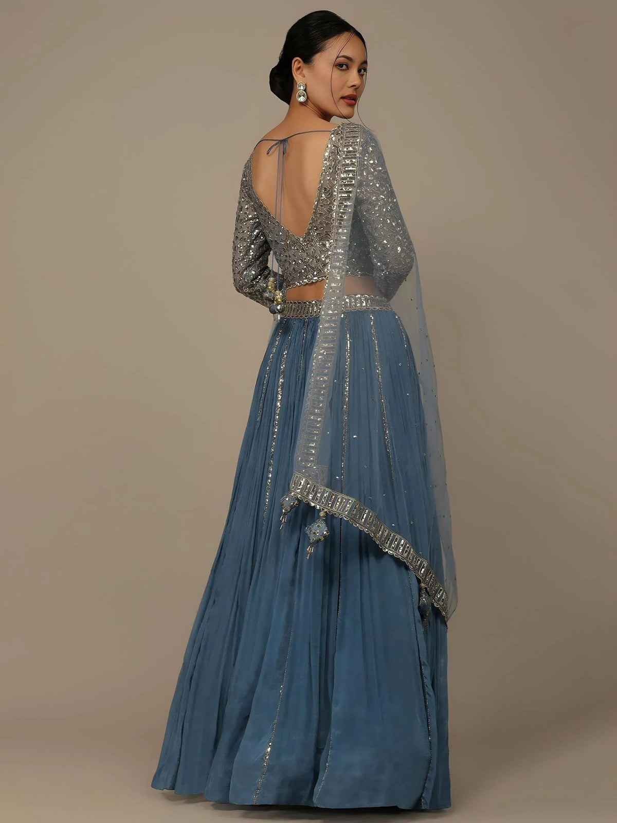 Tulsi Art Lovely Blue Sequins Georgette Bridesmaid Lehenga Choli With Dupatta | Grocsy
