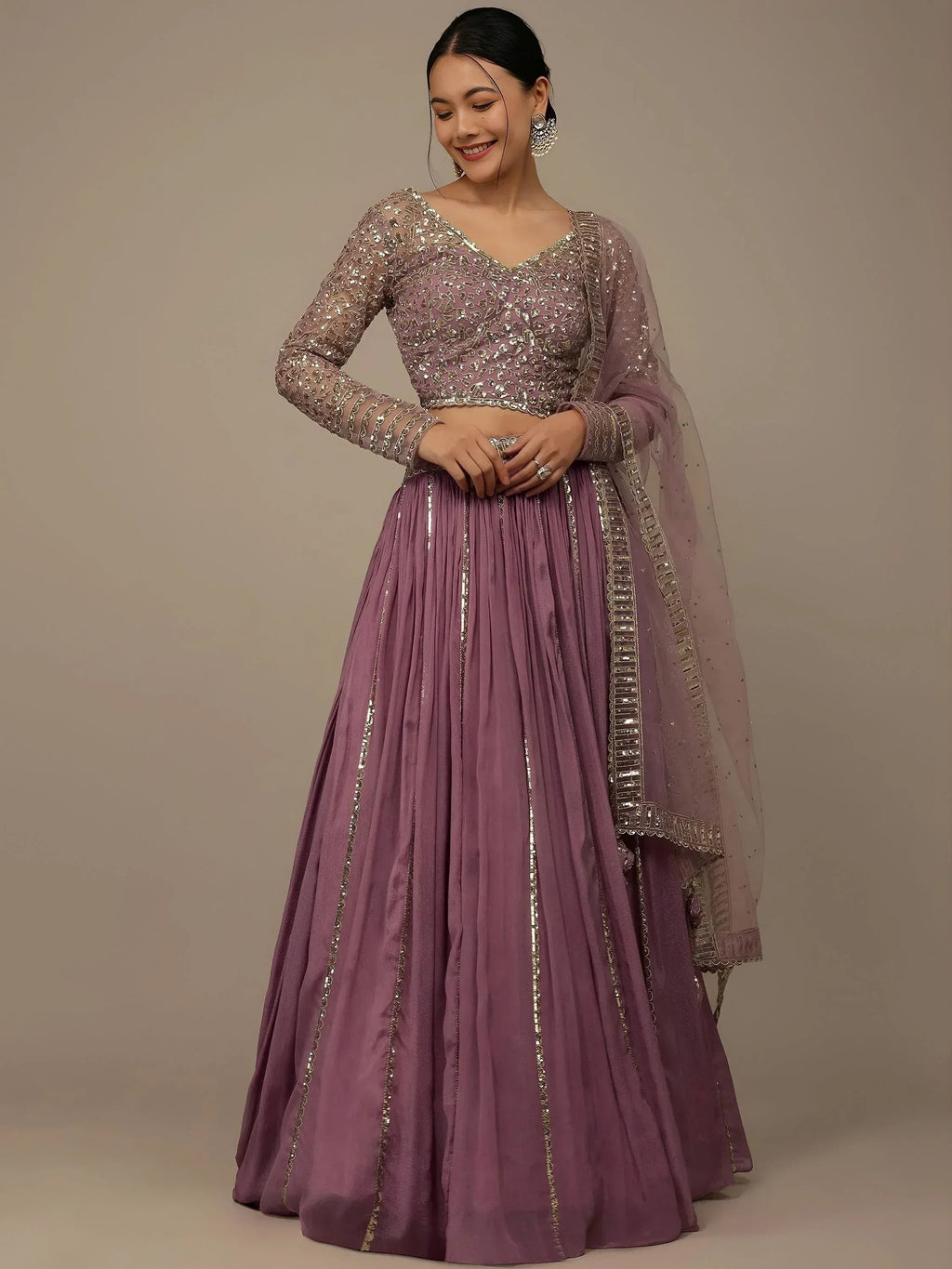 Tulsi Art Glamorous Pink Sequins Georgette Reception Wear Lehenga Choli | Grocsy