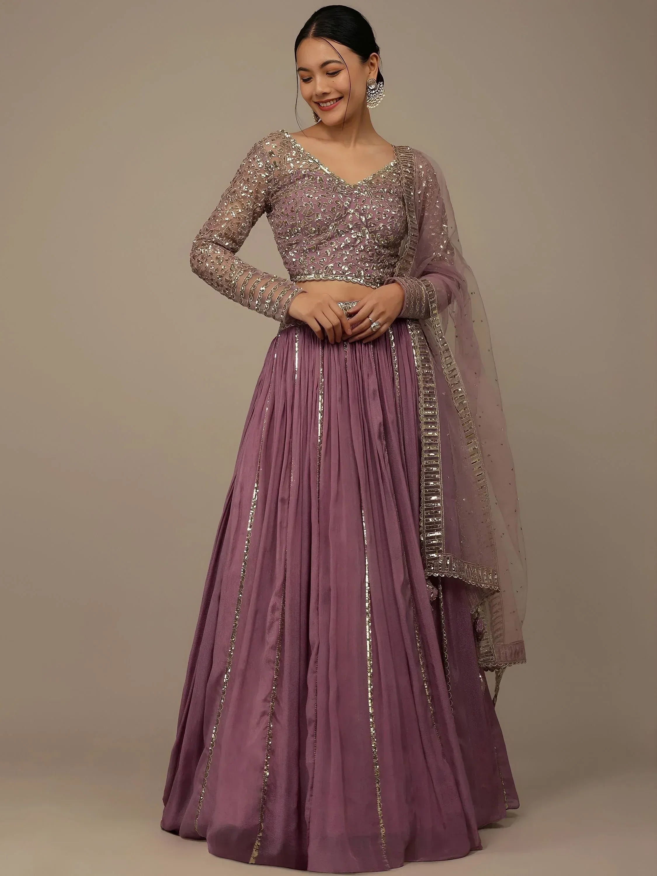 Tulsi Art Glamorous Pink Sequins Georgette Reception Wear Lehenga Choli | Grocsy