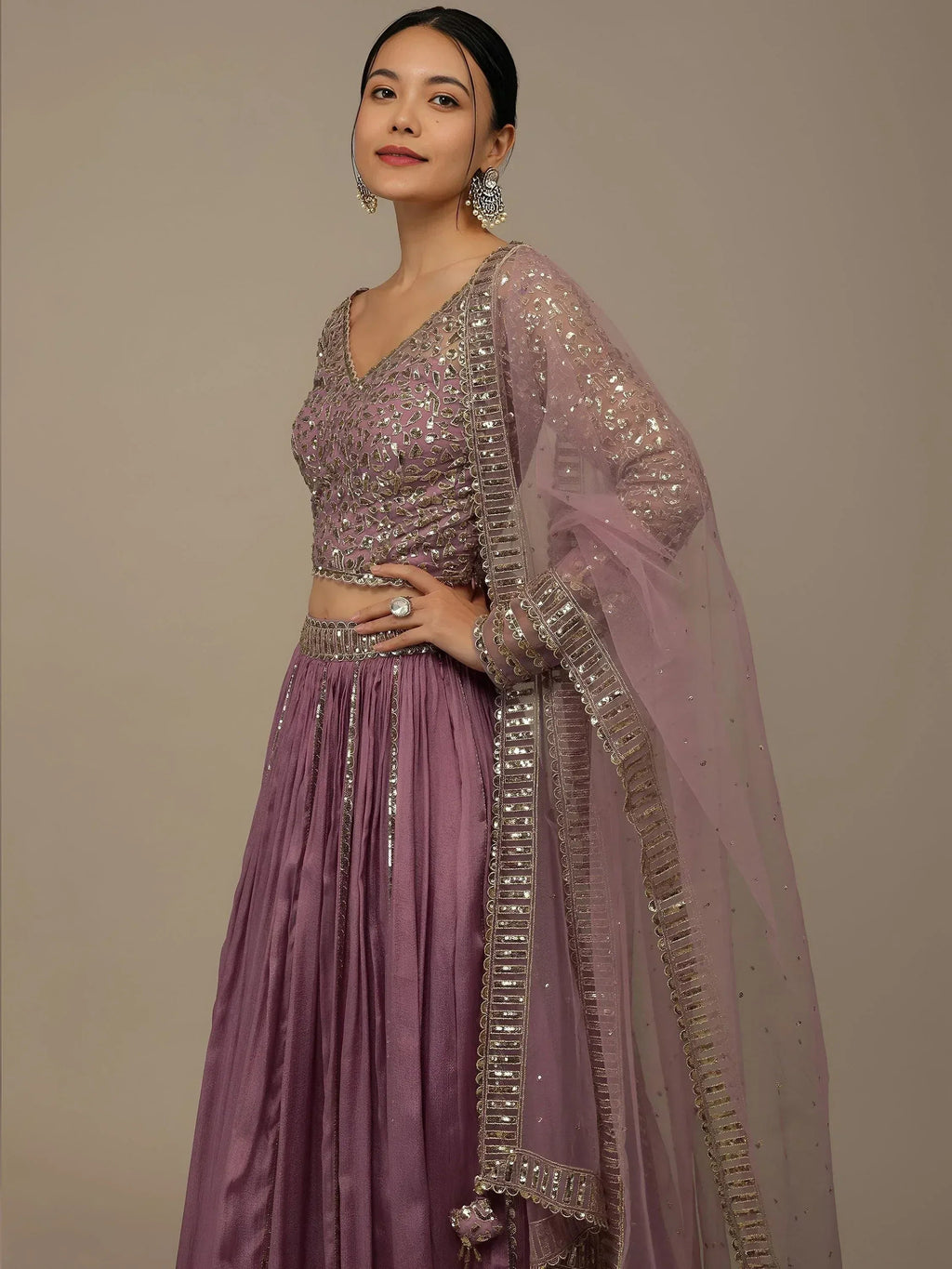 Tulsi Art Glamorous Pink Sequins Georgette Reception Wear Lehenga Choli | Grocsy