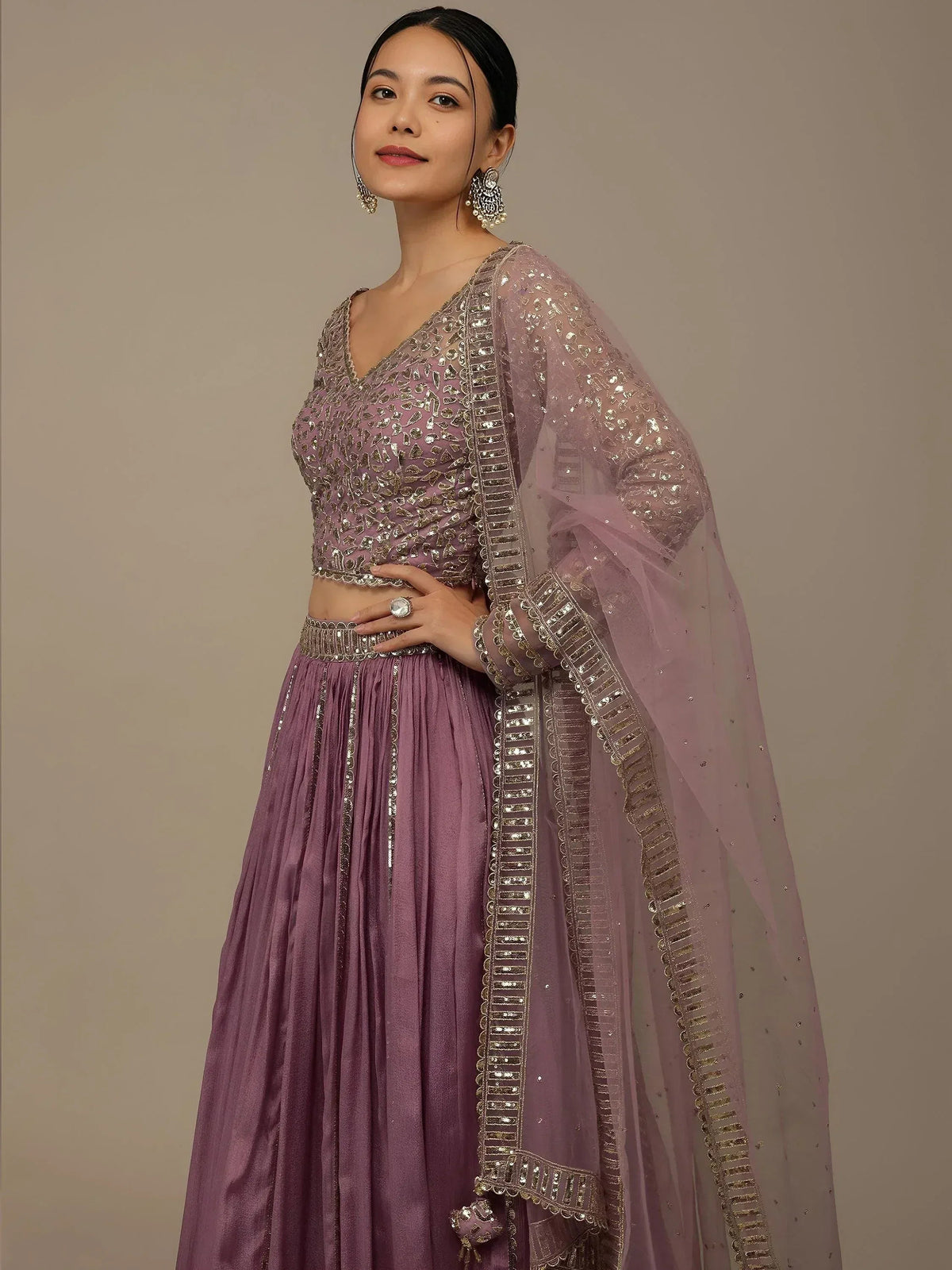 Tulsi Art Glamorous Pink Sequins Georgette Reception Wear Lehenga Choli | Grocsy
