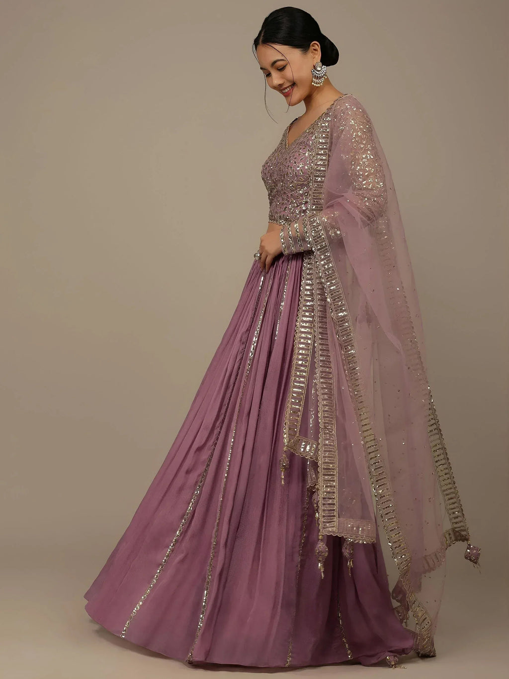 Tulsi Art Glamorous Pink Sequins Georgette Reception Wear Lehenga Choli | Grocsy