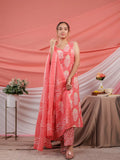 Yufta Pink Cotton Floral Print Cotton A-Line Kurta Dupatta Set | Grocsy