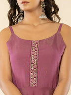 Yufta Purple Shoulder Straps Neck Sleeveless Regular Thread Work Kurta With Sharara With Dupatta Set | Grocsy
