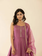 Yufta Purple Shoulder Straps Neck Sleeveless Regular Thread Work Kurta With Sharara With Dupatta Set | Grocsy