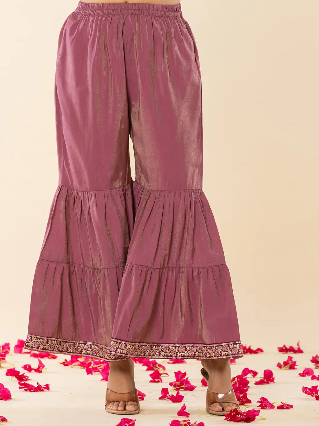 Yufta Purple Shoulder Straps Neck Sleeveless Regular Thread Work Kurta With Sharara With Dupatta Set | Grocsy