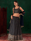 Tulsi Art Charming Navy Blue Sequins Georgette Party Wear Lehenga Choli | Grocsy