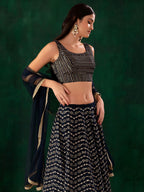 Tulsi Art Charming Navy Blue Sequins Georgette Party Wear Lehenga Choli | Grocsy