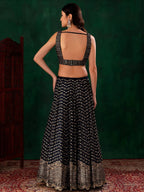 Tulsi Art Charming Navy Blue Sequins Georgette Party Wear Lehenga Choli | Grocsy