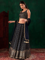 Tulsi Art Charming Navy Blue Sequins Georgette Party Wear Lehenga Choli | Grocsy