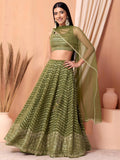 Tulsi Art Stunning Green Zari Embroidered Georgette Mehendi Wear Lehenga Choli | Grocsy