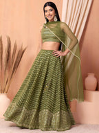 Tulsi Art Stunning Green Zari Embroidered Georgette Mehendi Wear Lehenga Choli | Grocsy