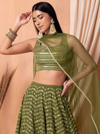 Tulsi Art Stunning Green Zari Embroidered Georgette Mehendi Wear Lehenga Choli | Grocsy