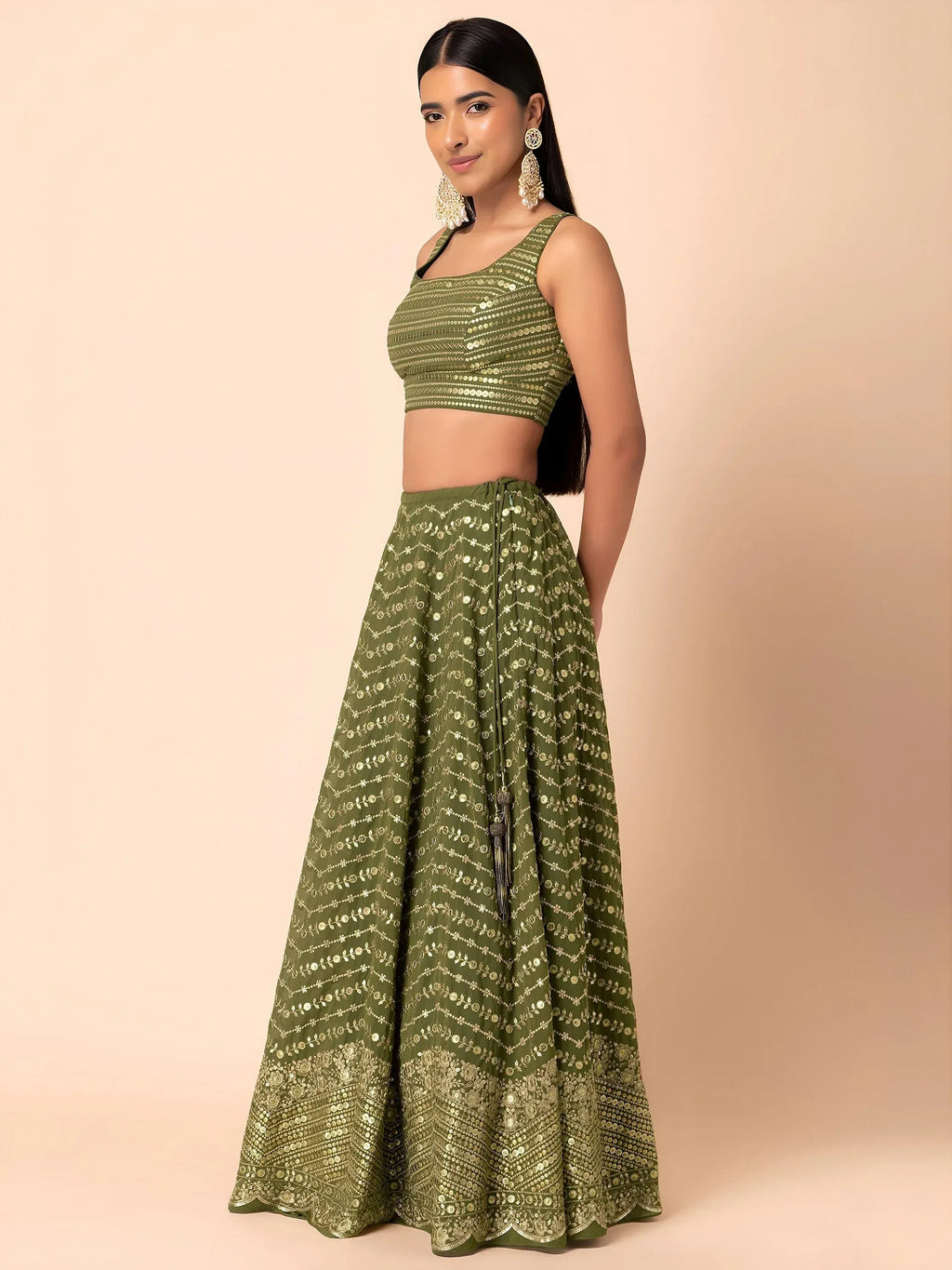 Tulsi Art Stunning Green Zari Embroidered Georgette Mehendi Wear Lehenga Choli | Grocsy