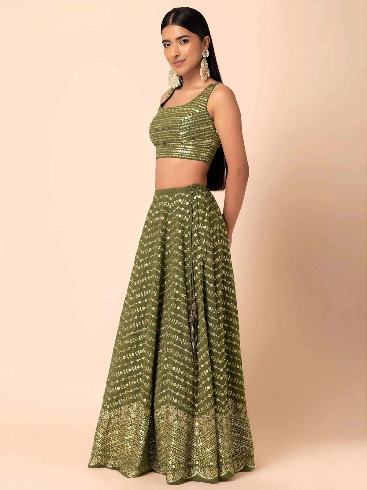 Tulsi Art Stunning Green Zari Embroidered Georgette Mehendi Wear Lehenga Choli | Grocsy