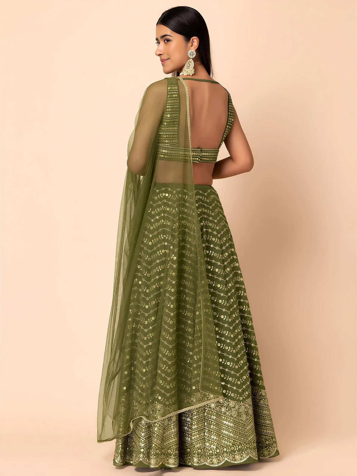 Tulsi Art Stunning Green Zari Embroidered Georgette Mehendi Wear Lehenga Choli | Grocsy