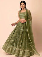 Tulsi Art Stunning Green Zari Embroidered Georgette Mehendi Wear Lehenga Choli | Grocsy