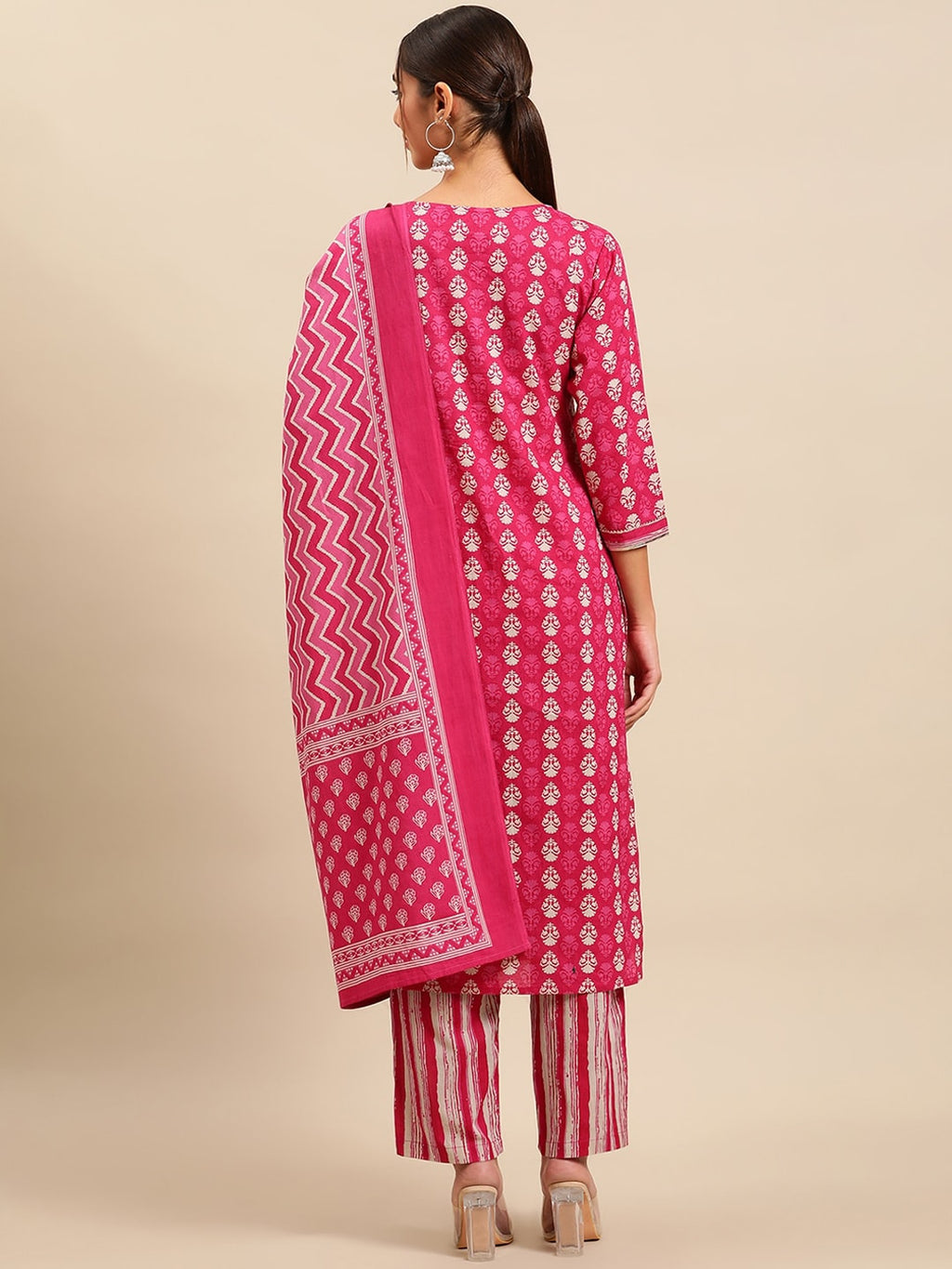 Sangria Women Ethnic Motifs Printed Pure Cotton Kurta with Trousers & With Dupatta | Grocsy