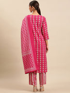 Sangria Women Ethnic Motifs Printed Pure Cotton Kurta with Trousers & With Dupatta | Grocsy