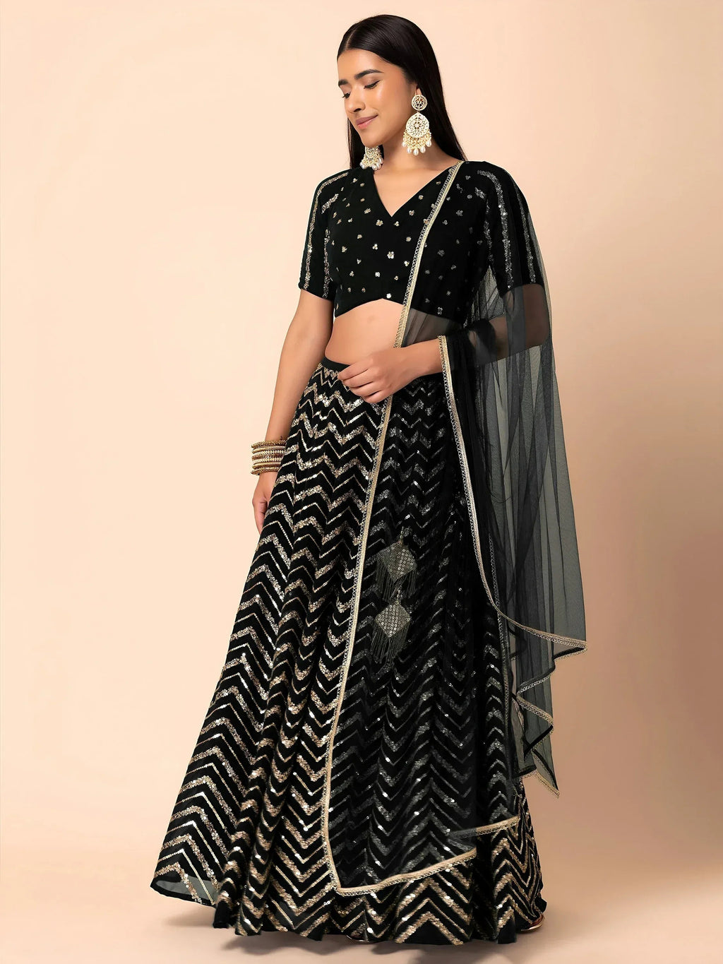 Tulsi Art Lovely Black Zari Embroidered Georgette Reception Wear Lehenga Choli | Grocsy