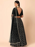 Tulsi Art Lovely Black Zari Embroidered Georgette Reception Wear Lehenga Choli | Grocsy