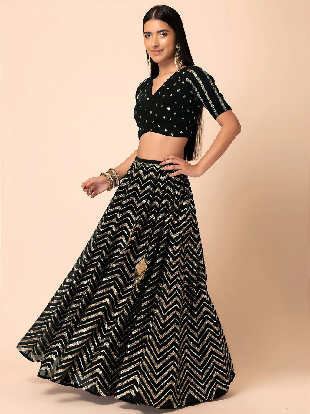 Tulsi Art Lovely Black Zari Embroidered Georgette Reception Wear Lehenga Choli | Grocsy