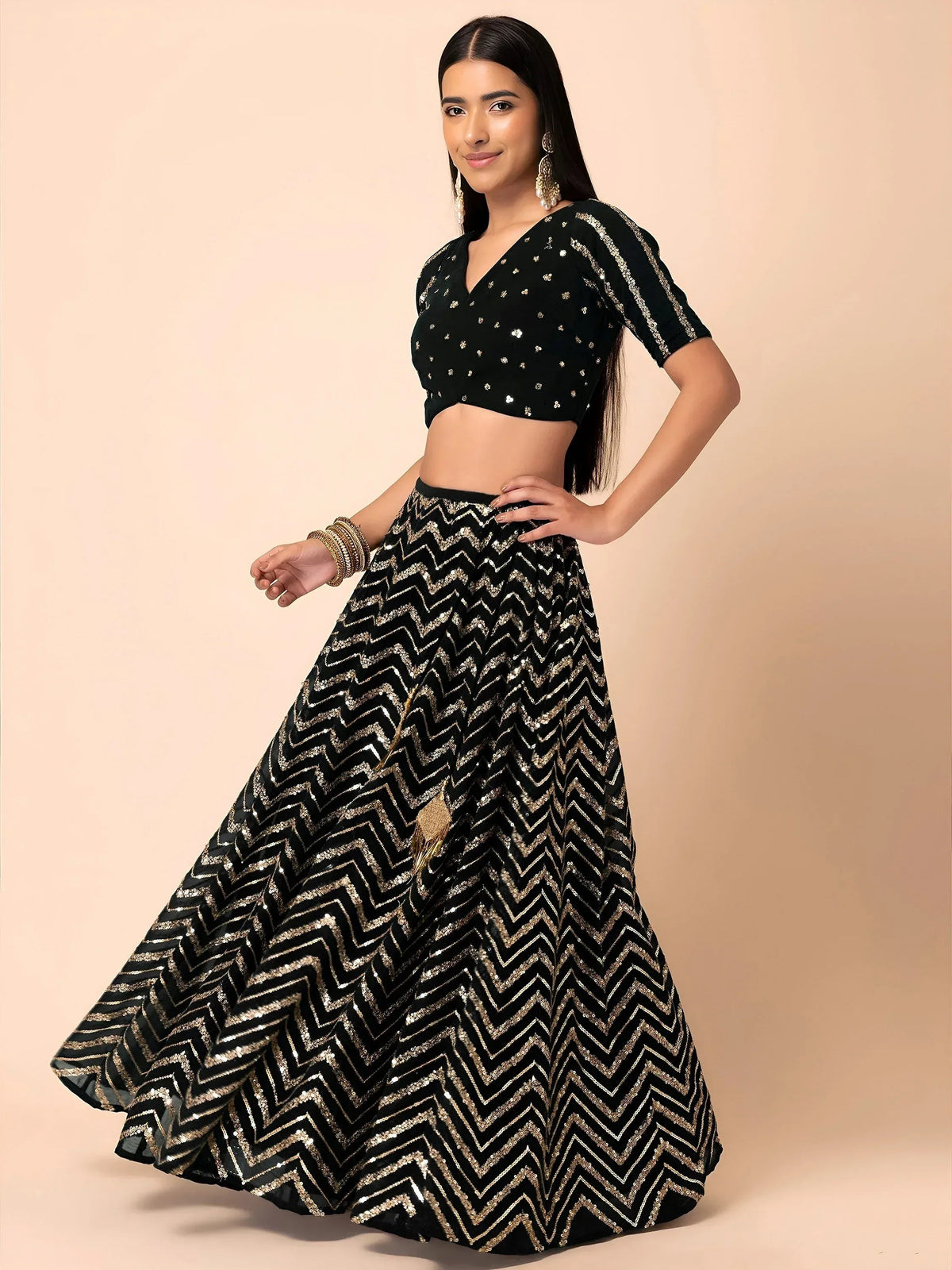 Tulsi Art Lovely Black Zari Embroidered Georgette Reception Wear Lehenga Choli | Grocsy