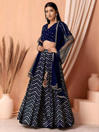 Tulsi Art Alluring Navy Blue Embroidered Georgette Lehenga Choli With Dupatta | Grocsy
